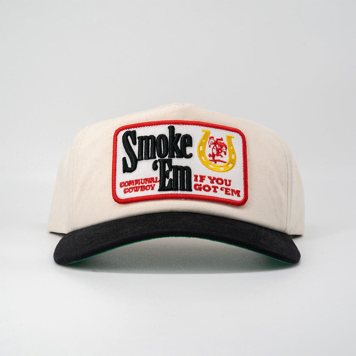 Smoke 'Em Hat Communal Black/Vintage White Cotton Twill Mesh Flap